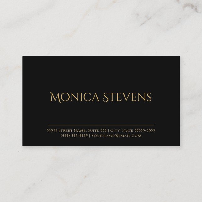 Professional Plain Black With Elegant Gold Text Business Card (Front)