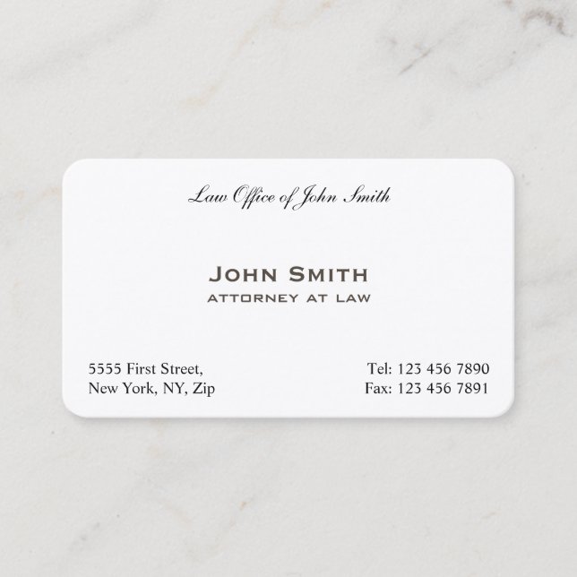 Professional Plain Elegant Attorney Law Office Business Card (Front)