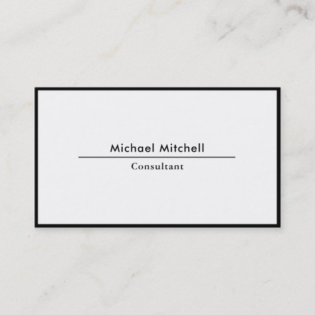 Professional Plain Elegant Black White Border Business Card (Front)