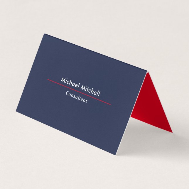 Professional Plain Elegant Blue Red Minimalist Business Card (Front)