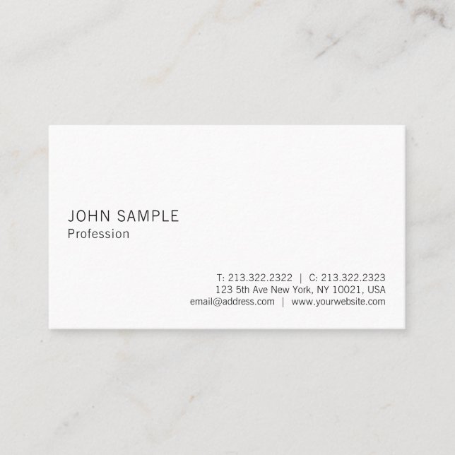 Professional Plain Elegant Simple White Modern Business Card (Front)