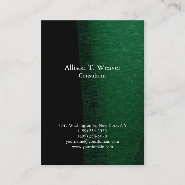 Professional Plain Green Black Background Unique Business Card (Front)