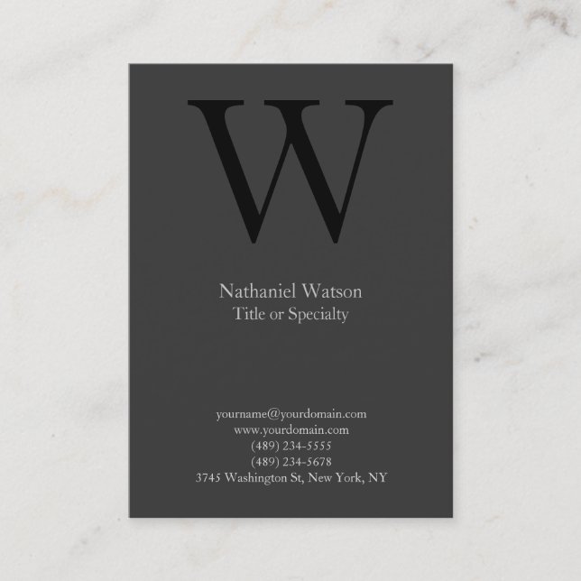 Professional plain grey black monogram business card (Front)