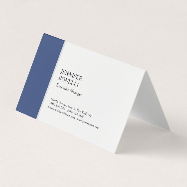 Professional plain minimalist modern blue white business card (Front)