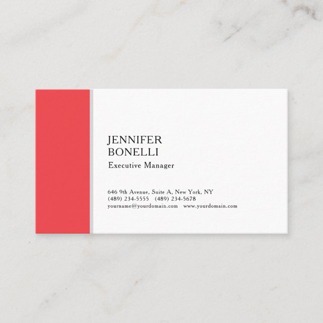 Professional plain minimalist modern red white business card (Front)