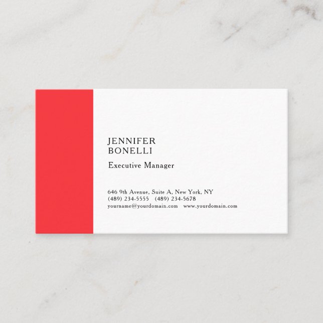 Professional plain minimalist modern red white business card (Front)