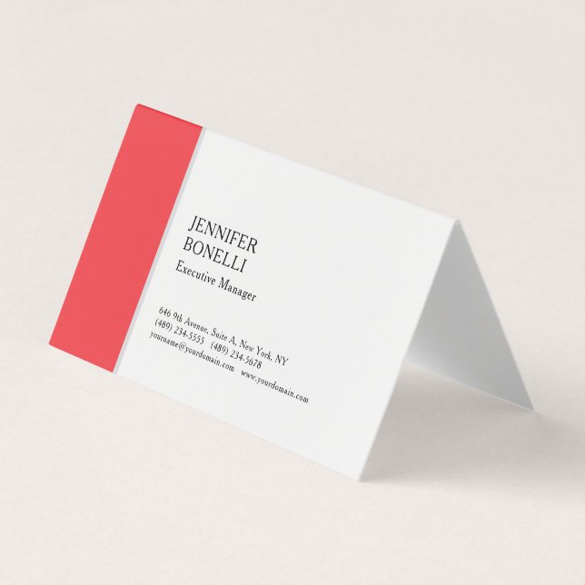 Professional plain minimalist modern red white business card (Front)