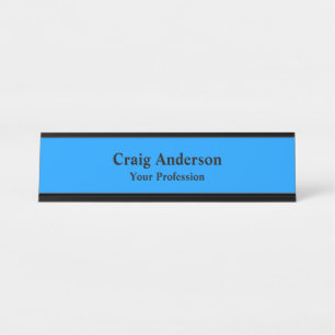 Professional Plain Modern Elegant Bright Blue Chic Desk Name Plate