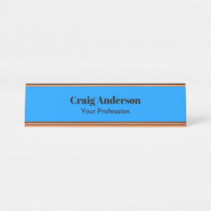 Professional Plain Modern Elegant Bright Blue Chic Desk Name Plate