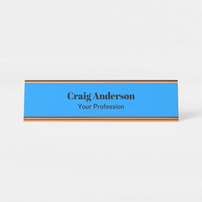 Professional Plain Modern Elegant Bright Blue Chic Desk Name Plate (Front)