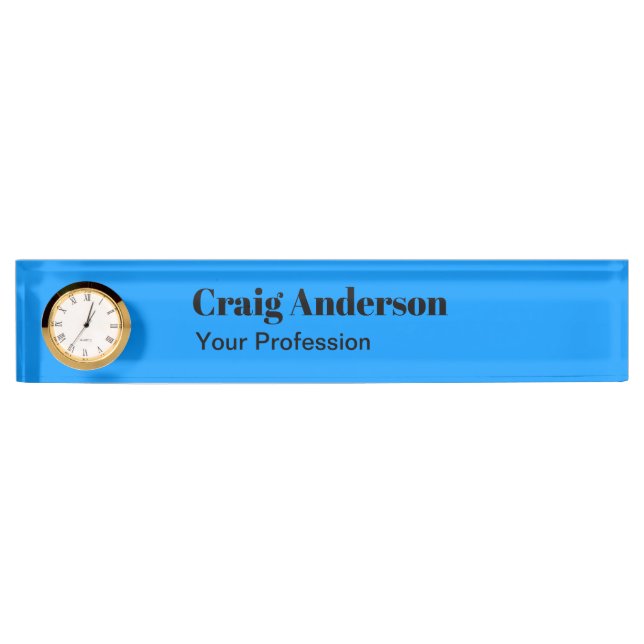 Professional Plain Modern Elegant Bright Blue Chic Nameplate (Front)