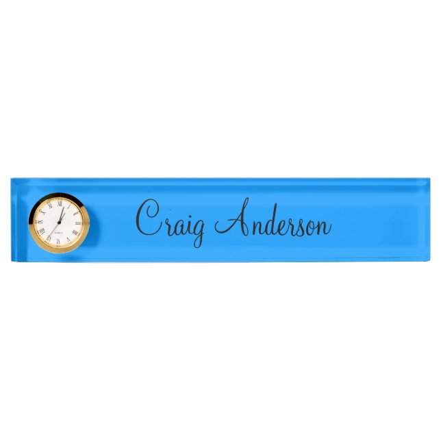 Professional Plain Modern Elegant Bright Blue Chic Nameplate (Front)