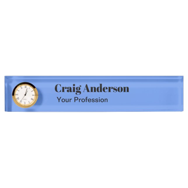 Professional Plain Modern Elegant Cornflower Blue Nameplate (Front)