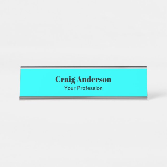 Professional Plain Modern Elegant Cyan Blue Chic Desk Name Plate (Front)