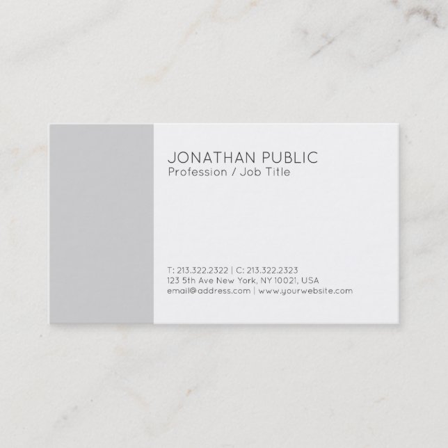 Professional Plain Modern Elegant Grey White Business Card (Front)