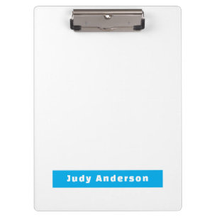 Professional Plain Modern Elegant Name Blue White Clipboard