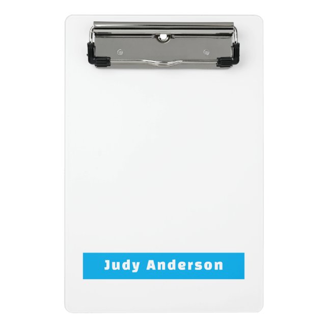 Professional Plain Modern Elegant Name Blue White Mini Clipboard (Front)
