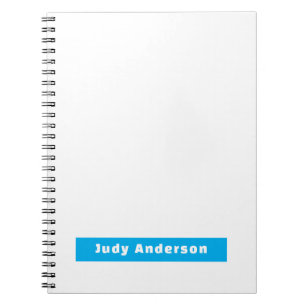 Professional Plain Modern Elegant Name Blue White Notebook