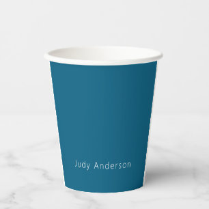 Professional Plain Modern Elegant Your Name Blue Paper Cups