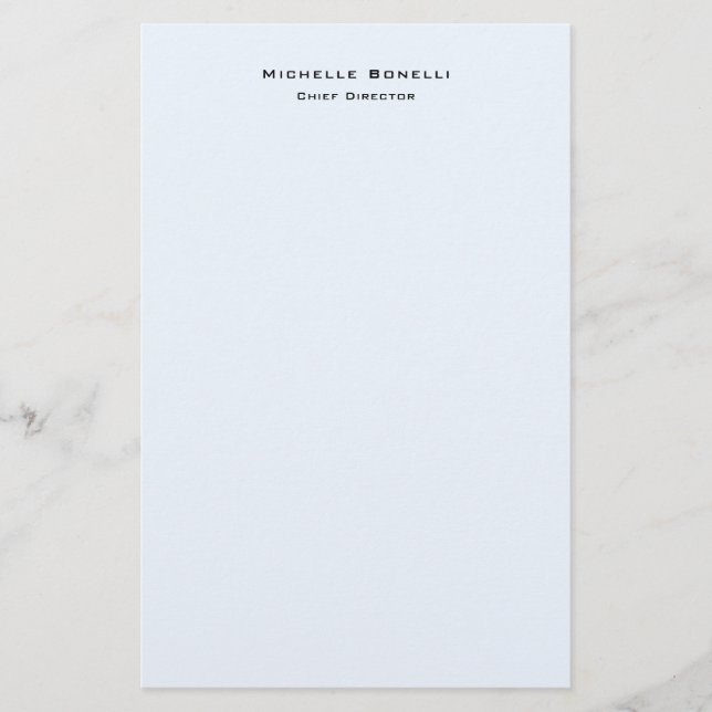 Professional Plain Modern Minimalist Alice Blue Stationery (Front)