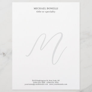 Professional Plain Modern Minimalist Monogrammed Custom Letterhead