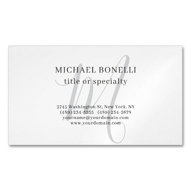 Professional Plain Modern Minimalist Monogrammed Magnetic Business Card (Front)