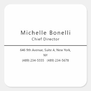 Professional Plain Modern Minimalist White Square Sticker