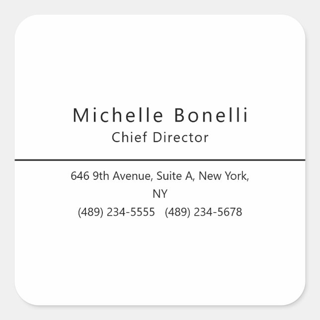 Professional Plain Modern Minimalist White Square Sticker (Front)