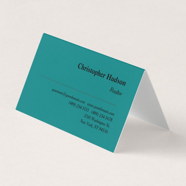 Professional Plain Realtor Real Estate Teal Blue Business Card (Front)