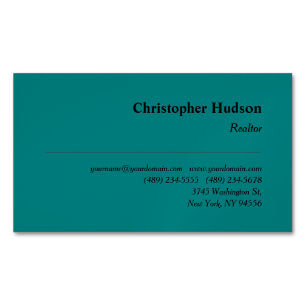 Professional Plain Realtor Real Estate Teal Blue Magnetic Business Card