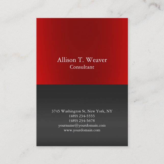Professional Plain Red Grey Background Unique Business Card (Front)