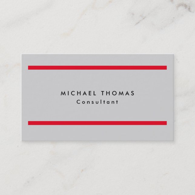 Professional Plain Red Stripes Light Grey Original Business Card (Front)