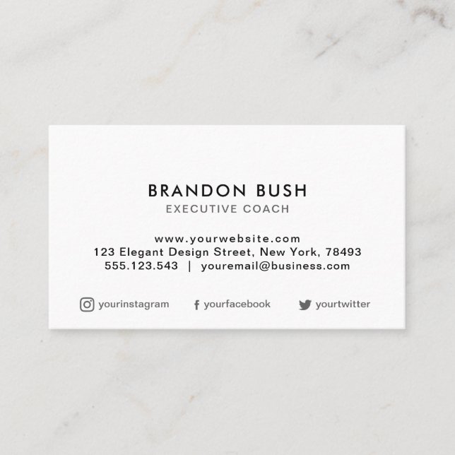 Professional Plain White Elegant Modern Simple Bus Business Card (Front)