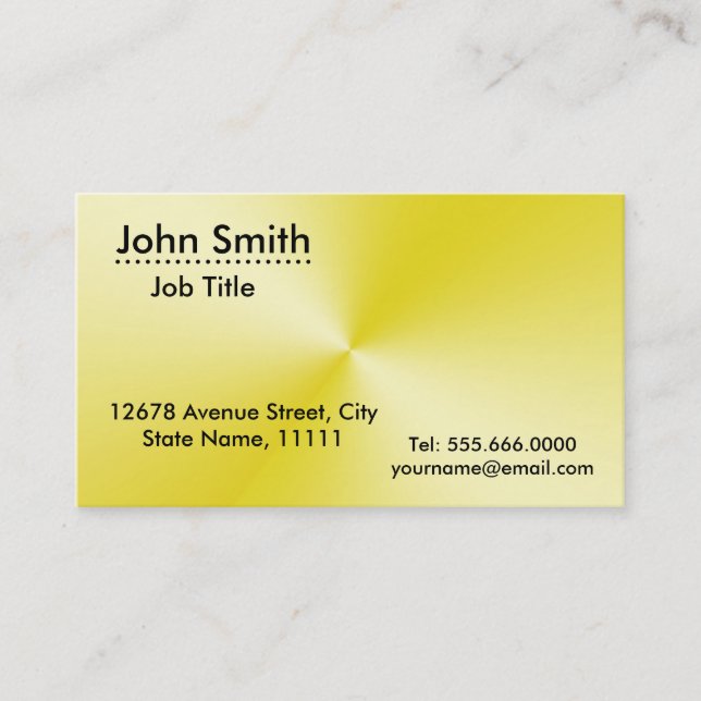 Professional Plain Yellow Radial Metallic Look Business Card (Front)
