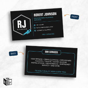 Professional Plumber Black Blue Plumbing Services Business Card
