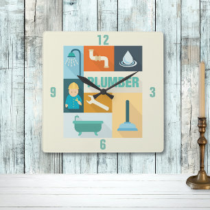 Professional Plumber Iconic Designed Square Wall Clock