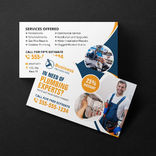 Professional Plumbing Repair Plumber Blue Orange Business Card