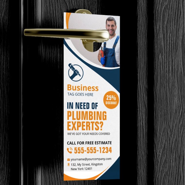 Professional Plumbing Repair Plumber Blue Orange Door Hanger (Creator Uploaded)