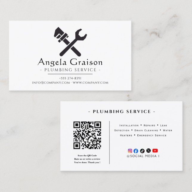 Professional Plumbing Service Business Card (Front/Back)