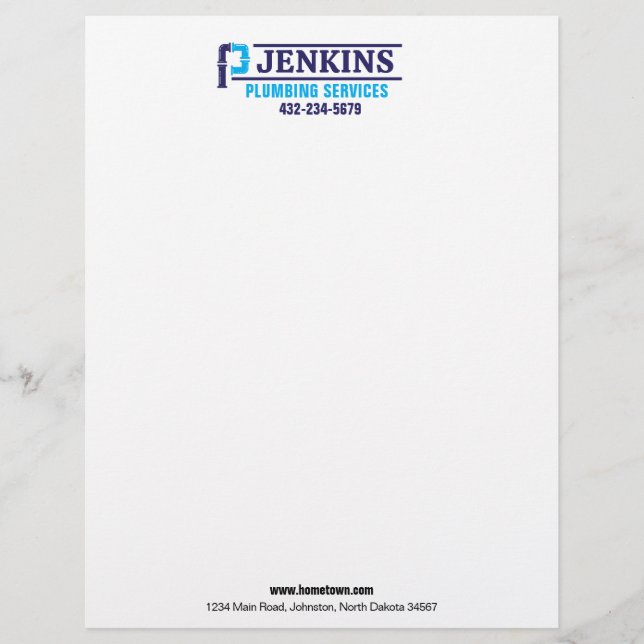 Professional Plumbing Service Custom Letterhead (Front)