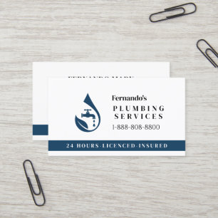 Professional Plumbing Service Water Drop Logo  Business Card