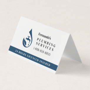 Professional Plumbing Service Water Drop Logo  Business Card