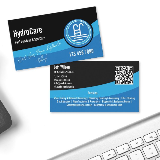 Professional Pool Maintenance Cleaning Services Business Card (Professional Pool Maintenance Cleaning Services Business Card)