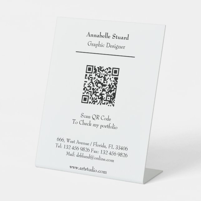 Professional Portfolio Personalised Modern QR code Pedestal Sign (Front)