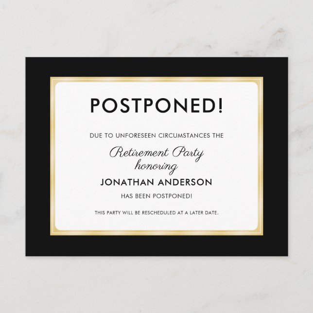Professional Postponed Retirement Party Postcard (Front)