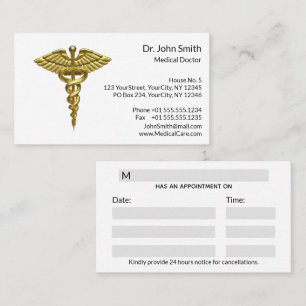 Professional Precious Medical Gold Caduceus Appointment Card
