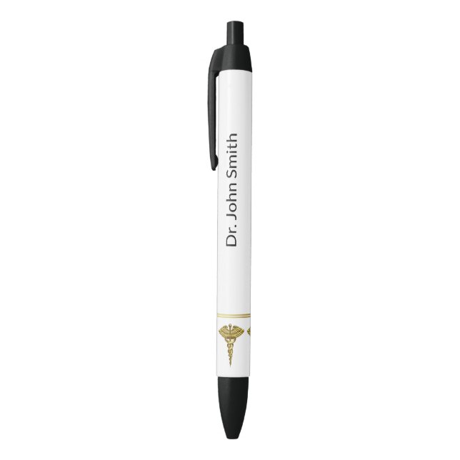 Professional Precious Medical Gold Caduceus Black Ink Pen (Top (Vertical))