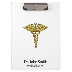 Professional Precious Medical Gold Caduceus Clipboard