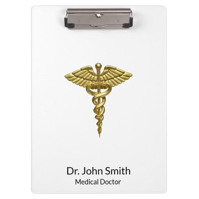 Professional Precious Medical Gold Caduceus Clipboard (Front)