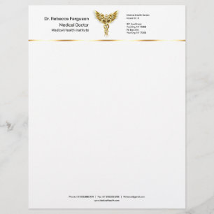 Professional Precious Medical Gold Caduceus Custom Letterhead